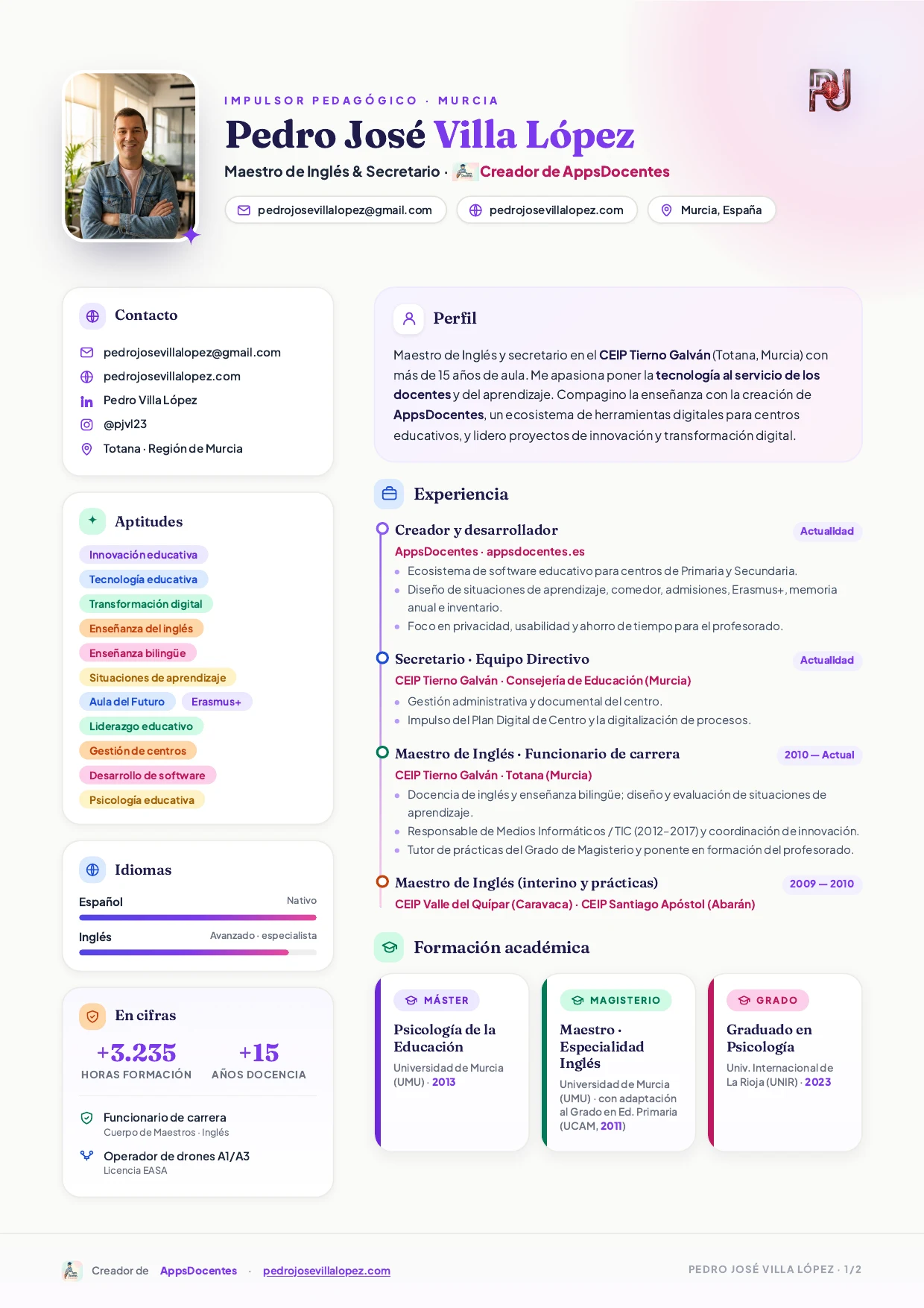 Currículum de Pedro José Villa López — página 1